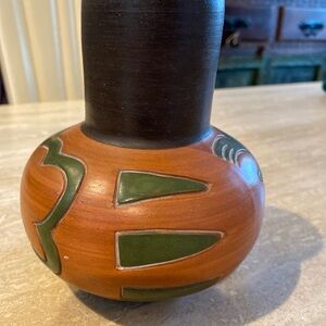 Olive Green and Brown Accent Vase